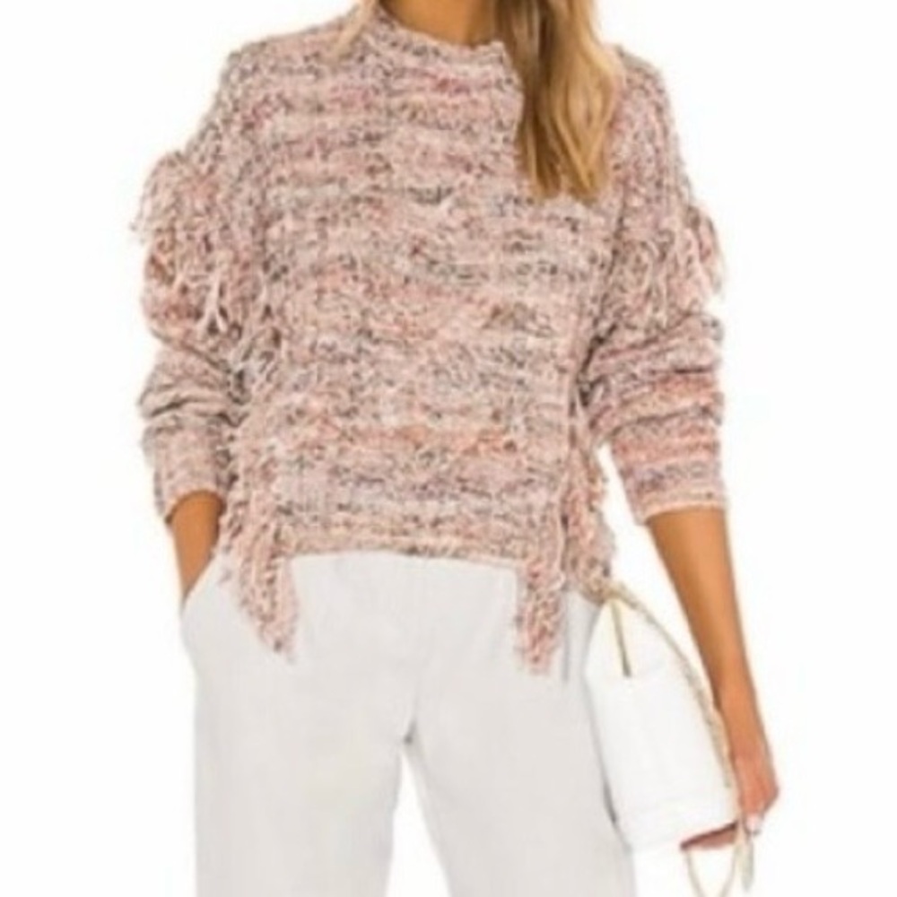 Joie "Meghan" Rose Cable Knit
Fringe Sweater - Chunky Boho Wool Blend (S)